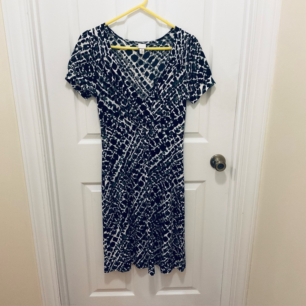 Women’s Merona Leopard Print Short Sleeve Deep V-neck Dress Size Small